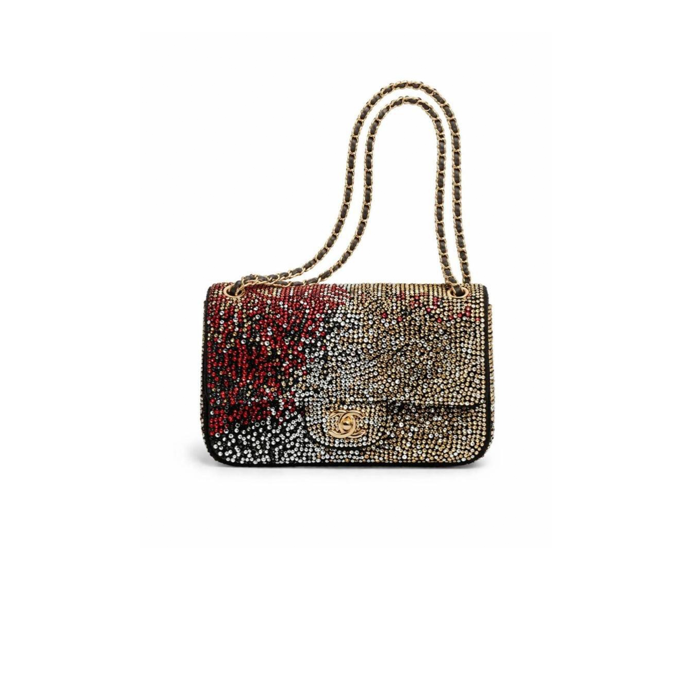 CHANEL LAMBSKIN CRYSTAL FLAP BLACK MULTICOLOR (20*10*7cm)